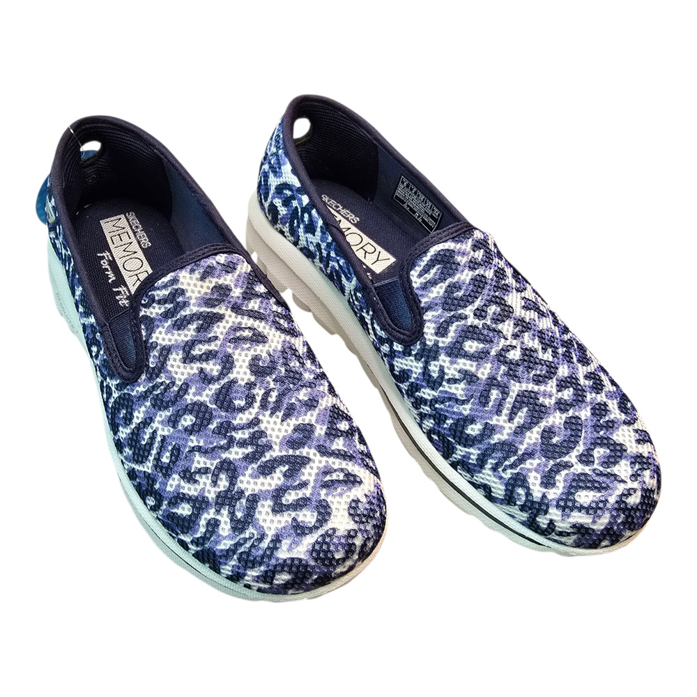 Skechers Go Walk Dazzle Sneakers Womens Size 5W Navy/White Memory Foam Comfort